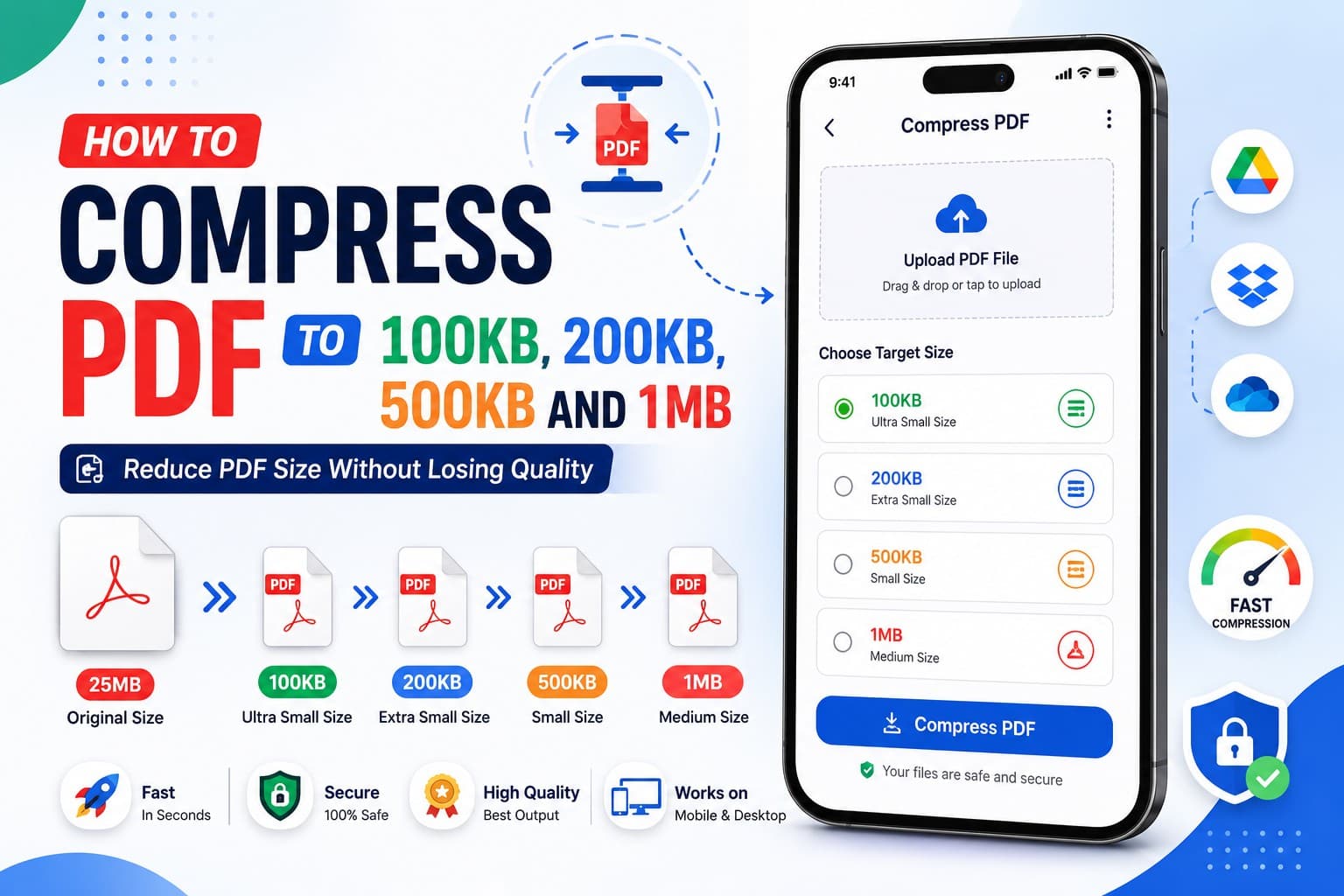 How to Compress PDF to 100kb, 200kb, 500kb and 1MB